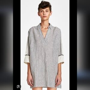 Zara | Gray White Contrast Striped Tunic Mini Dress